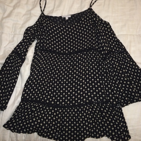 Black flowered off the shoulder dress