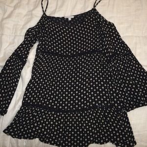 Black flowered off the shoulder dress