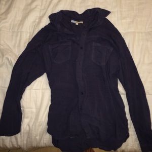 Navy blue silky button up