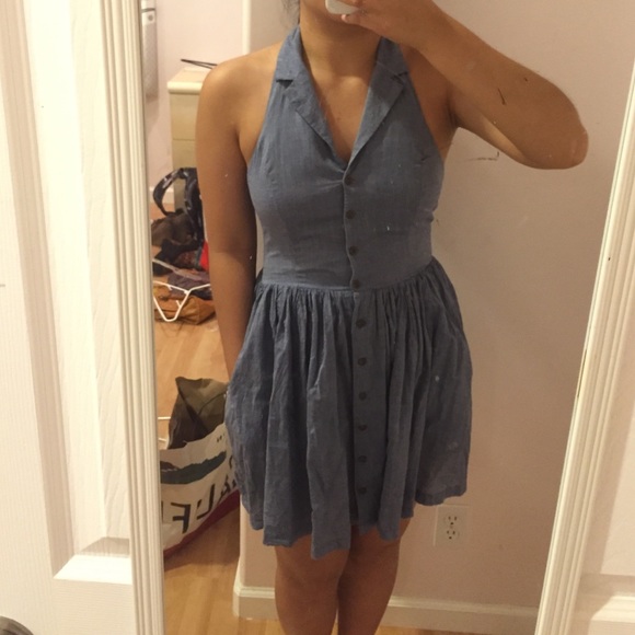 Chambray Halter Dress with Buttons