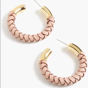 NWT J.Crew Brown Braided Leather Hoop Earrings