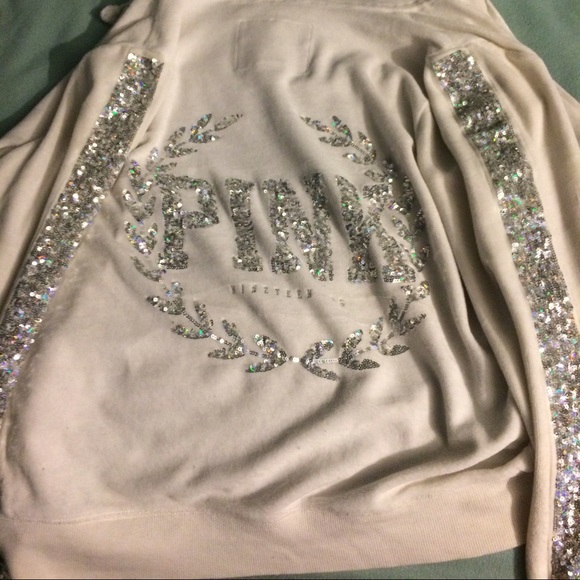 VS PINK White Zip Up Bling Hoodie
