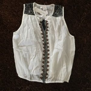 LF Millay ss white cotton with beads boho top