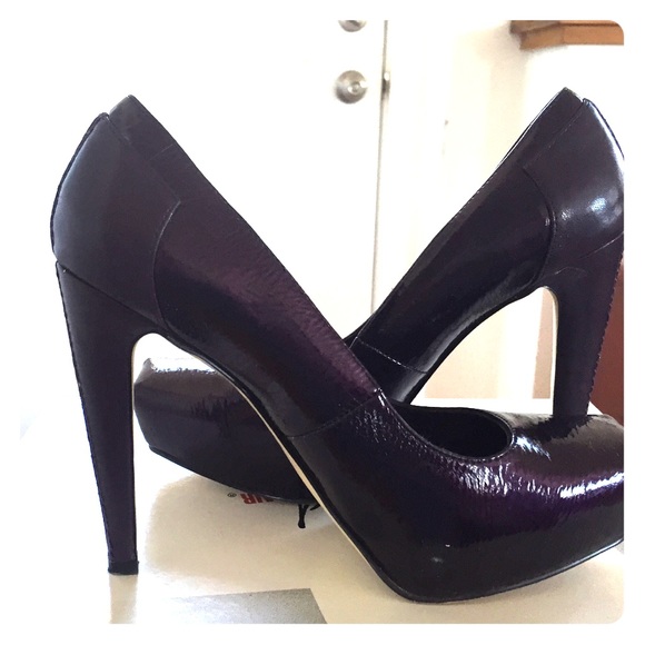 Dark purple square toe heels