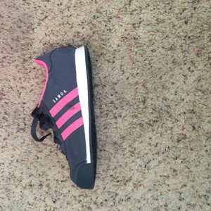 Pink and gray Adidas samoa shoes