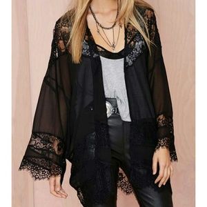 Black Nasty Gal Sheer Caress Lace Kimono