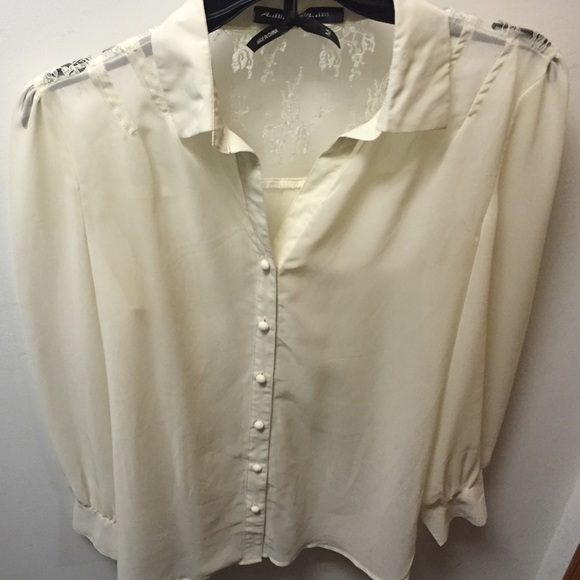 Cream sheer button up blouse
