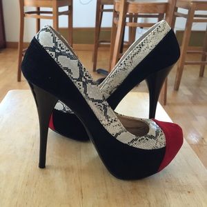 Color block snake print heels