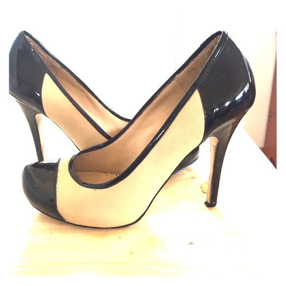 Black and beige heels