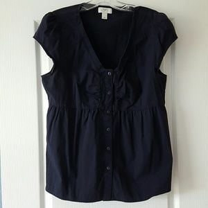 Navy Button Up Babydoll Top LOFT sz. 14