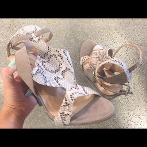 Justfab Courteney faux snakeskin suede heels