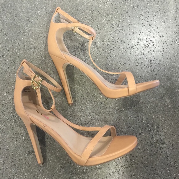 Justfab Ritah Nude T Strap Heels