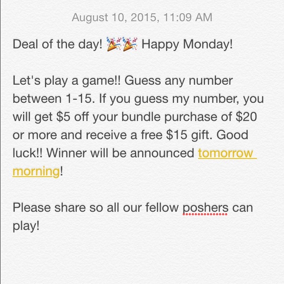 deal of the day! Game time!! Pick a number 1-15!