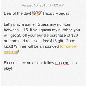 deal of the day! Game time!! Pick a number 1-15!