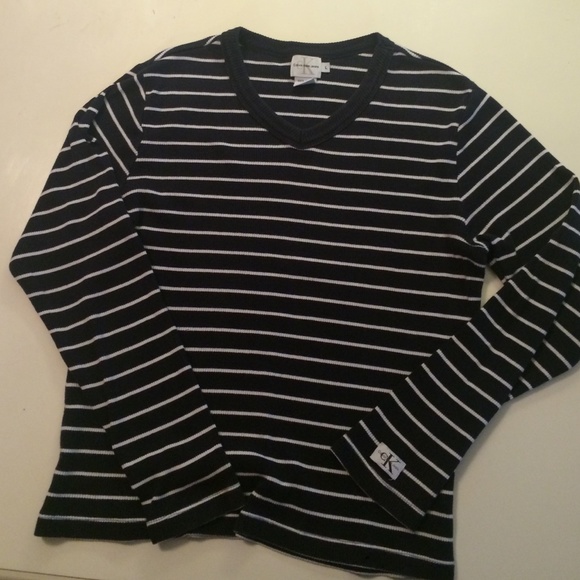 Long Sleeve Navy Blue & White Top