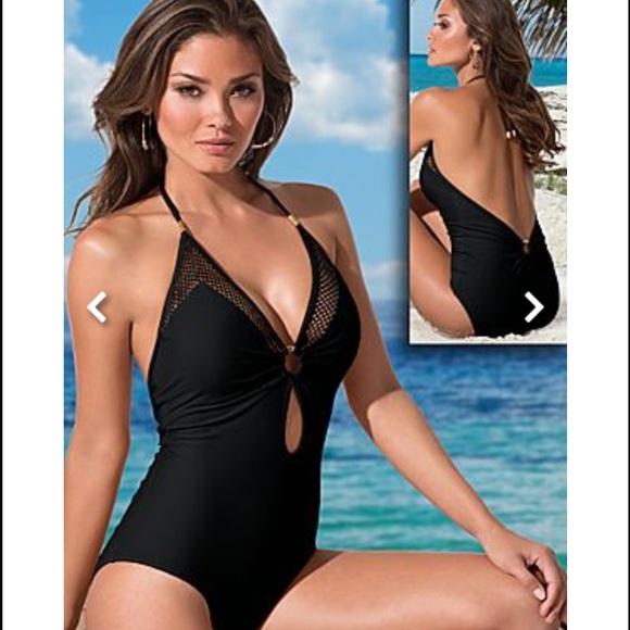Black fishnet one piece swimsuit