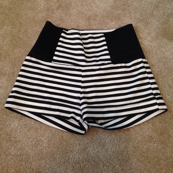 Black and white striped high waisted shorts.