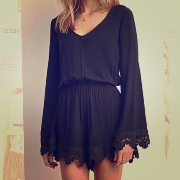 Forever 21 Black Bell-Sleeved Romper