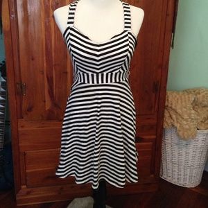 Black and white striped dress.