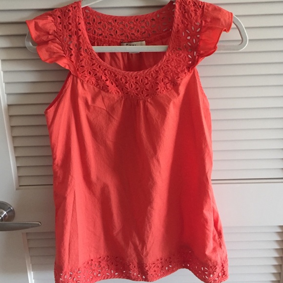 Coral Top with ruffle & eyelit detail