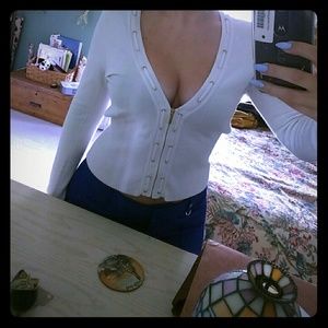 White gold v-cut zip up sweater