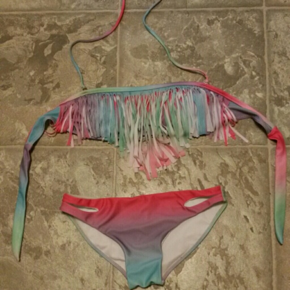 Rainbow fringe bathing suit