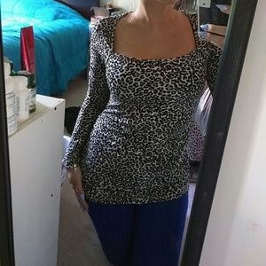Sexy long sleeve leopard print top