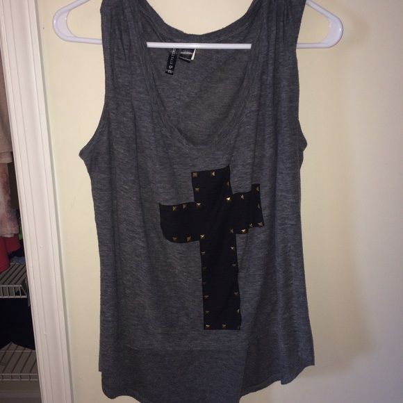Grey tank top with black cross