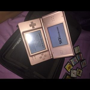 Pink nintendo DS, 11 Games, and case