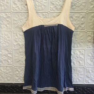 Blue and cream lace detailed tank top