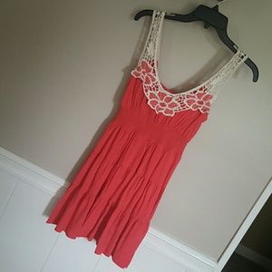 Coral dress with floral design
