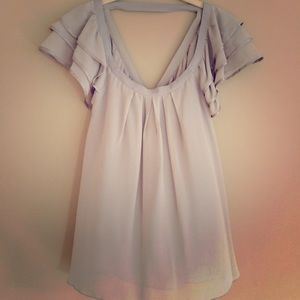 Pale grey Banana Republic silk top w/flutter slv