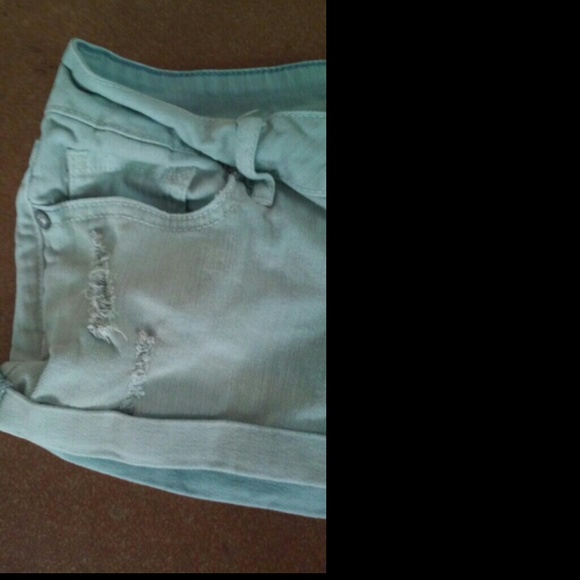 Light Mint Distressed Shorts - Picture 2 of 4