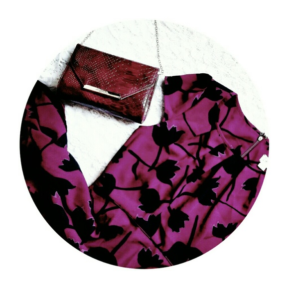 LOFT Wine Floral Print Dress