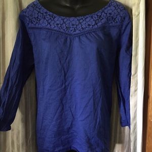 Colbalt Blue Gap Top with Lace Neckline Never Worn
