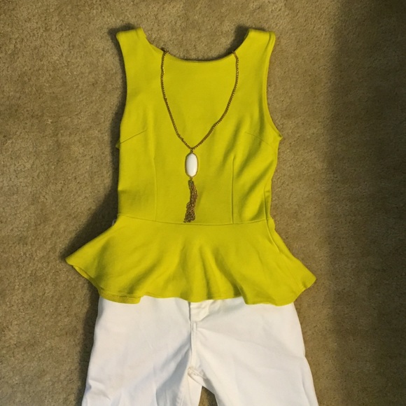 Mono B Tops - Yellow Mono B Peplum Top keyhole back s small