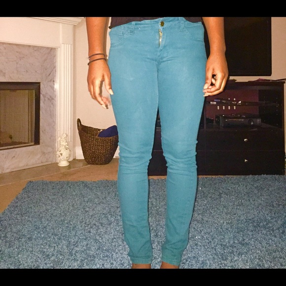 Colored turquoise jeans