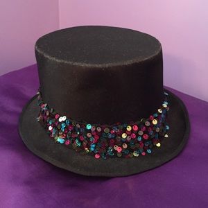 Black & Multi-colored Sequined Top Hat