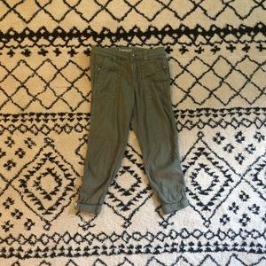Anthropologie Green Linen Joggers