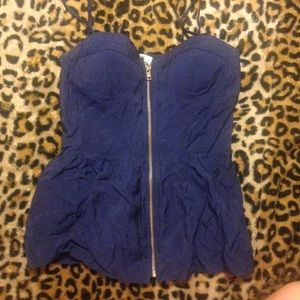 Zip up blue tank top