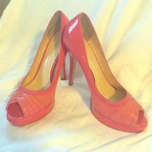 Coral Audrey Brooke peep toe pumps