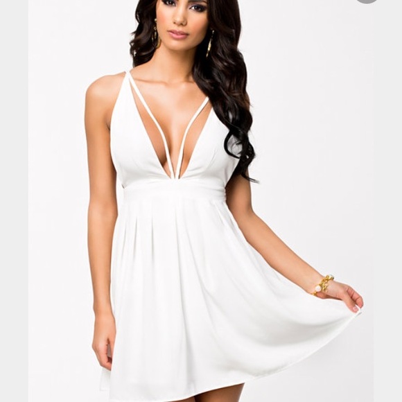 Tobi White Deep V Strappy Back Dress