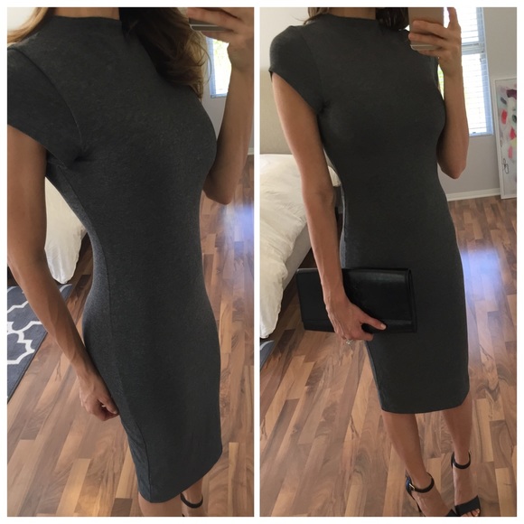 Sold • Charcoal High Neck Midi Dress - Picture 2 of 4
