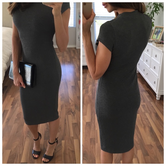 Sold • Charcoal High Neck Midi Dress - Picture 4 of 4