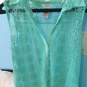 Turquoise button down tank top