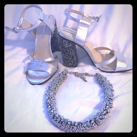 Zara silver and beaded heels & matching necklace!