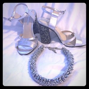 Zara silver and beaded heels & matching necklace!