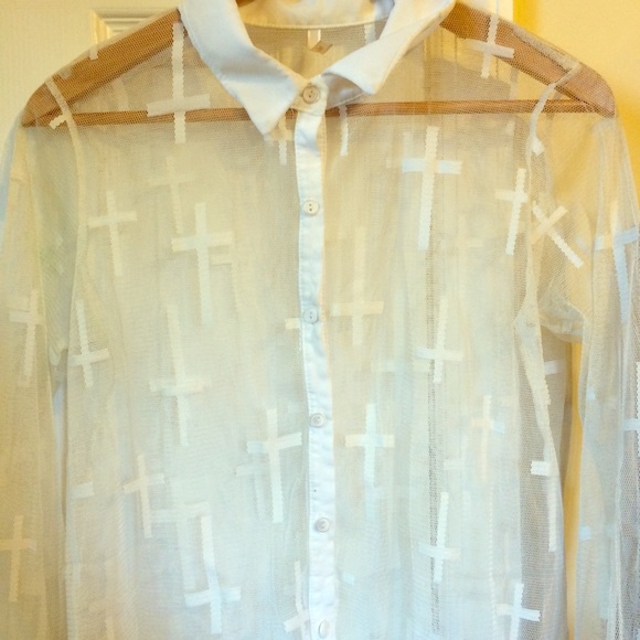 White sheer mesh blouse