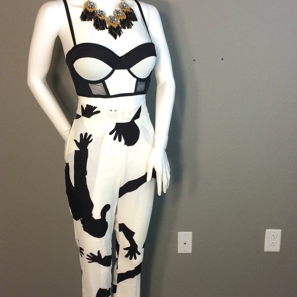 Just reduced / Graphic B&W Crop Print Pants - Picture 3 of 4