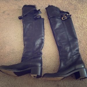 Black leather fur lined Gucci boots